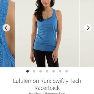 Lululemon Swiftly Tank Top Blue ' Go The Distance for Cheese ' size 10
